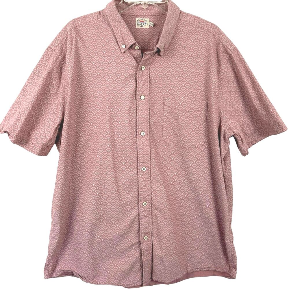 Faherty Pink Pattern Short Sleeve Button Down Shi… - image 1